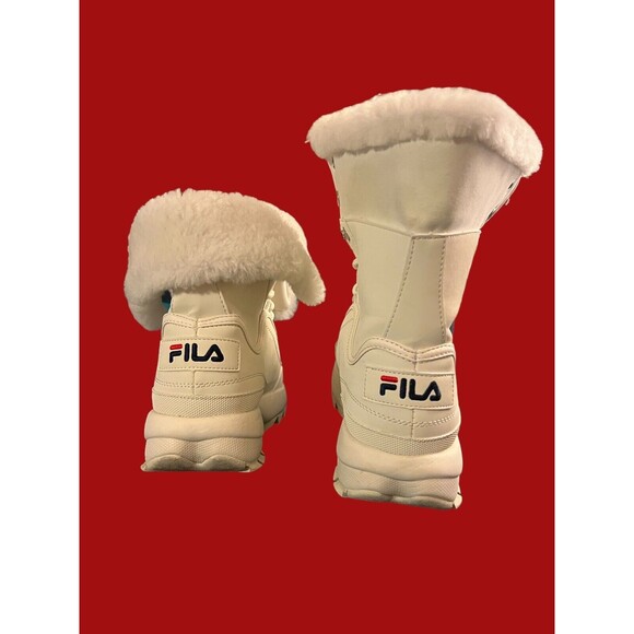 FILA DISRUPTOR BOOT FUR OFF WHITE IVORY LACE UP FUR LINING WOMENS BOOTS - Picture 4 of 16